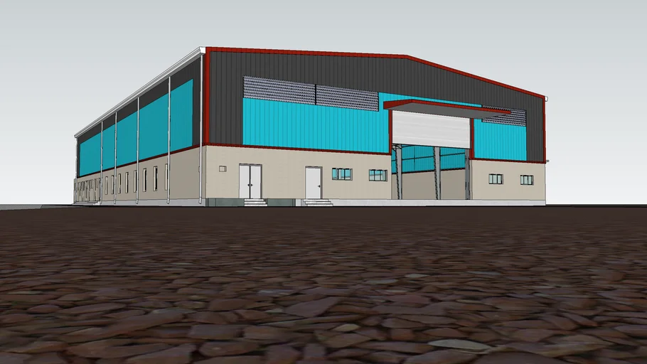 单层钢结构厂房仓库建筑SU模型 SU模型下载