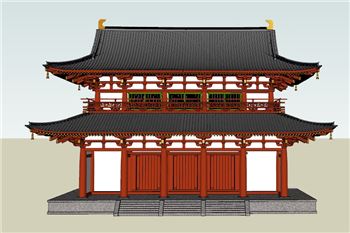 中式两层重檐楼阁古建筑模型建筑SU模型 SU模型下载