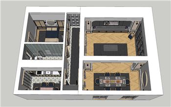 法式风格公寓室内设计鸟瞰图场景SU模型 - SU模型免费下载_sketchup模型