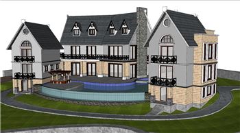 法式度假村民宿建筑建筑SU模型 SU模型下载