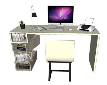 北欧办公风书桌办公SU模型 - SU模型免费下载_sketchup模型