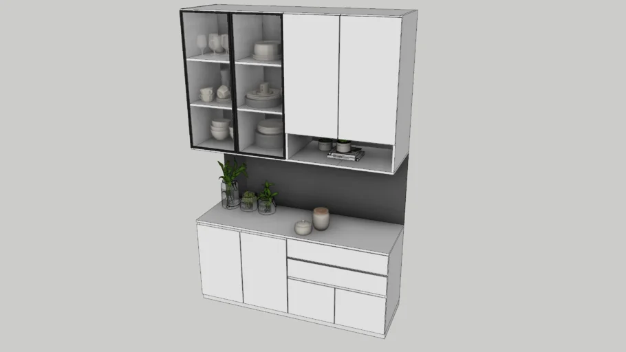 现代风格餐边柜高柜组合SU模型 SU模型下载