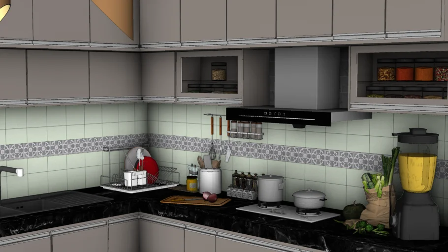 现代厨房SU模型 SU模型下载