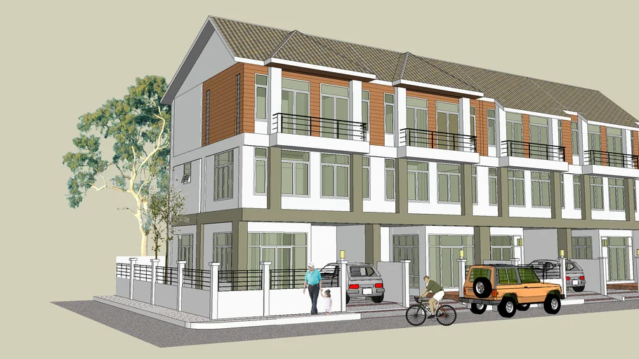 建筑:现代联排别墅SU模型 SU模型下载