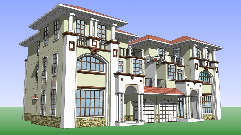 建筑:地中海风格独栋别墅SU模型 SU模型下载