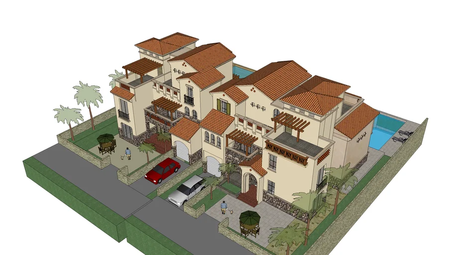 建筑:地中海风格双拼别墅SU模型 SU模型下载