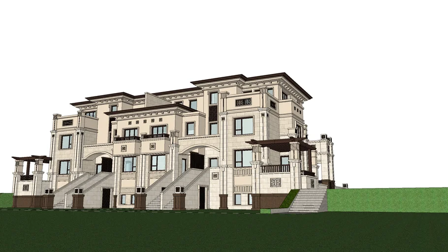 建筑:新古典主义联排别墅SU模型 SU模型下载