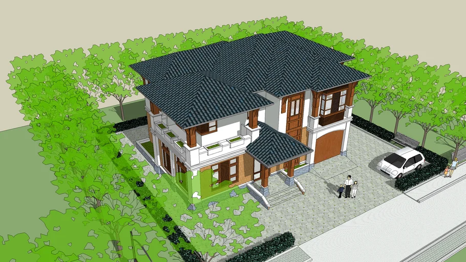 建筑:新中式独栋别墅SU模型 SU模型下载