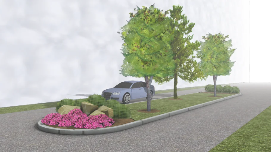 景观:道路转角景观SU模型 SU模型下载