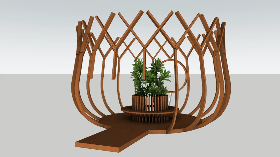 景观:木质花瓣造型景观亭SU模型 SU模型下载