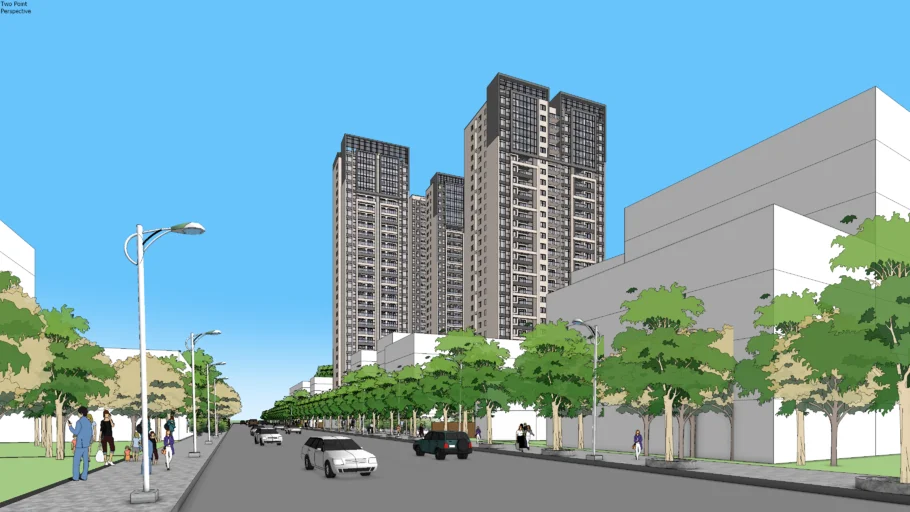 现代高层住宅沿街SU模型 SU模型下载