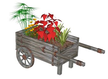 木质手推车花车SU模型 SU模型下载