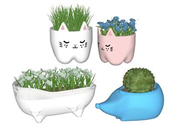 卡通动物造型花盆SU模型 - SU模型免费下载_sketchup模型