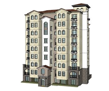 托斯卡纳风格高层公寓SU模型 SU模型下载