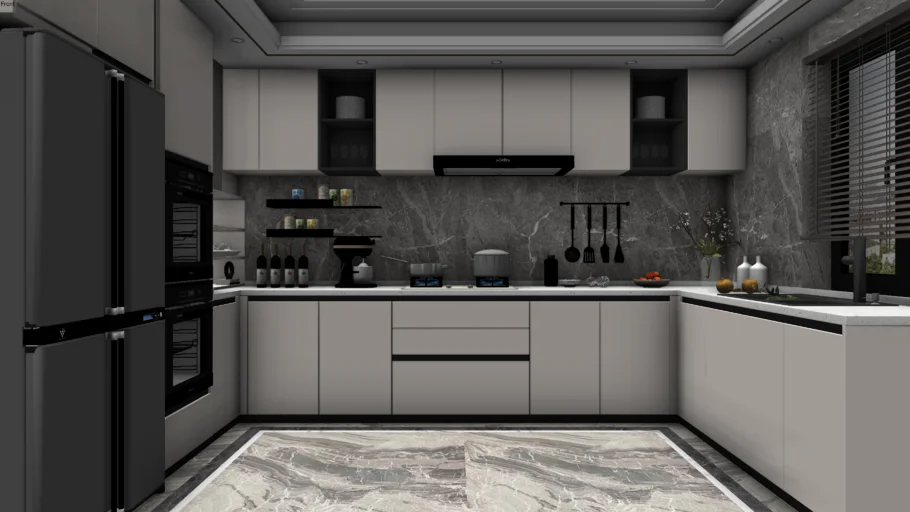 现代轻奢U型厨房SU模型 SU模型下载