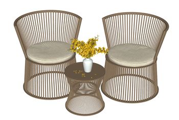 户外藤编休闲桌椅花瓶SU模型 SU模型下载