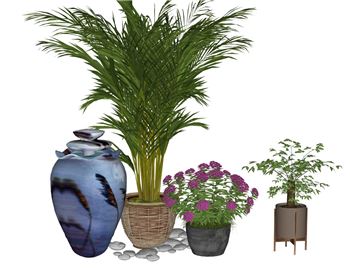 室内绿植水景组合SU模型 - SU模型免费下载_sketchup模型