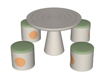 童趣圆形儿童桌椅组合SU模型 SU模型下载