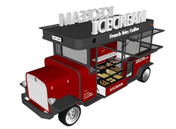 复古冰淇淋小吃餐车SU模型 - SU模型免费下载_sketchup模型