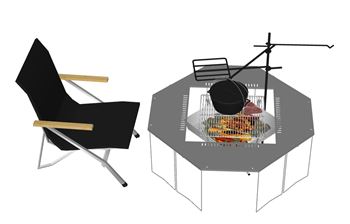 户外八角火盆烧烤桌椅SU模型 SU模型下载