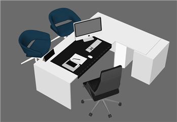 现代L型办公桌椅组合SU模型 SU模型下载