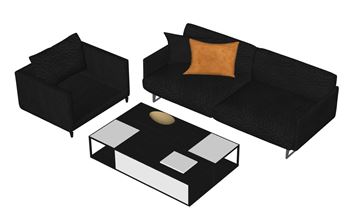 现代黑色布艺沙发茶几组合SU模型 SU模型下载