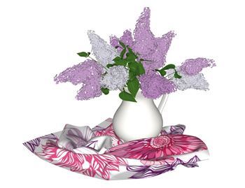 丁香花束花瓶装饰SU模型 SU模型下载