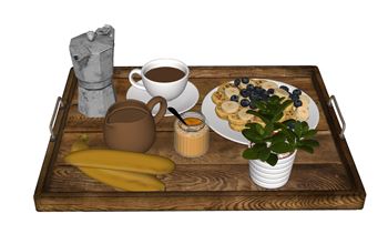 早餐托盘咖啡华夫饼SU模型 SU模型下载