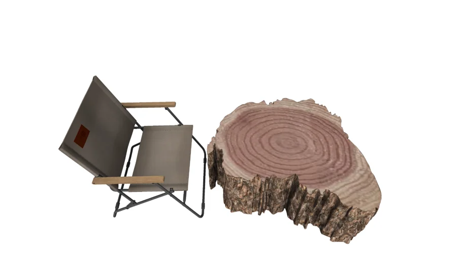 折叠椅与树桩茶几户外组合SU模型 SU模型下载