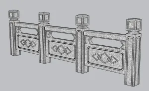 中式回纹石质栏杆SU模型 SU模型下载