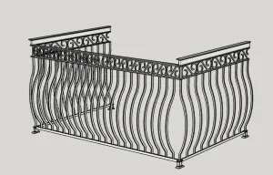 欧式弧形铁艺阳台栏杆SU模型 SU模型下载