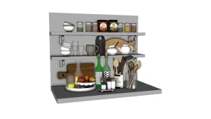 厨房壁挂置物架与餐厨道具SU模型 - SU模型免费下载_sketchup模型