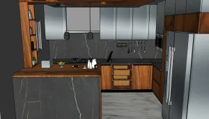 现代轻奢深色系厨房SU模型 - SU模型免费下载_sketchup模型