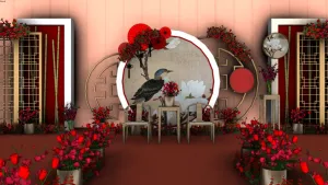 新中式花鸟主题婚礼舞台SU模型 SU模型下载