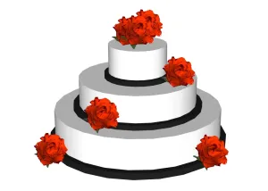 三层玫瑰装饰婚礼蛋糕SU模型 SU模型下载