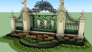 欧式古典铁艺拱门景墙SU模型 SU模型下载
