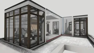 现代庭院玻璃房卧室SU模型 SU模型下载