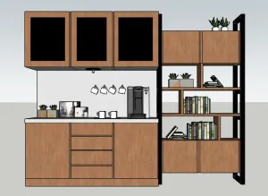 现代开放式咖啡角与书架组合SU模型 SU模型下载