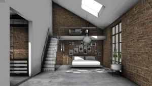 工业风LOFT阁楼卧室SU模型 SU模型下载