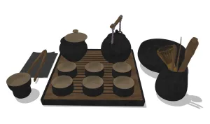 日式黑釉茶具套装SU模型 - SU模型免费下载_sketchup模型