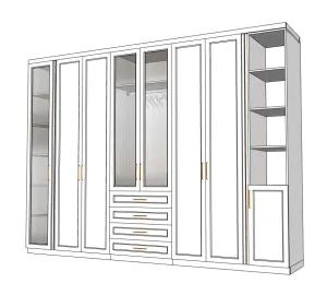 现代轻奢玻璃门组合衣柜SU模型 SU模型下载