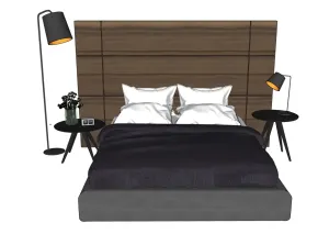 现代深灰软包大床SU模型 - SU模型免费下载_sketchup模型