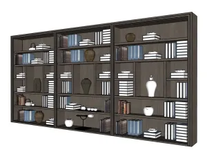 新中式书籍书柜组合SU模型 SU模型下载