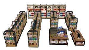 百货超市多层货架组合SU模型 SU模型下载