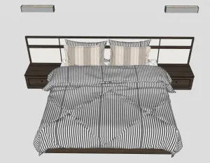 简约双人床与床头柜SU模型 - SU模型免费下载_sketchup模型