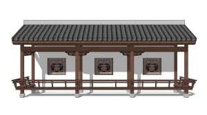 中式雕花仿古长廊SU模型 SU模型下载