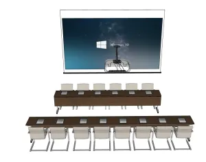 报告厅桌椅带投影仪和幕布SU模型 - SU模型免费下载_sketchup模型