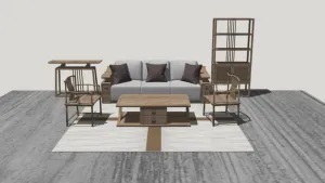 新中式沙发茶几组合SU模型 SU模型下载