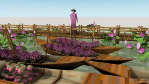 越南水乡荷田木船SU模型 SU模型下载