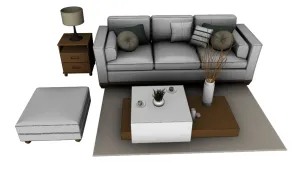 方凳沙发茶几组合SU模型 SU模型下载